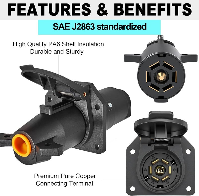 CXTM 7 Way Trailer Connector Kit 7 Pin Trailer Wiring Harness Connector Set with Mounting Bracket, Trailer Side 7 Pin Plug and Vehicle Side 7 Way Blade Trailer Socket Connector - Image 3